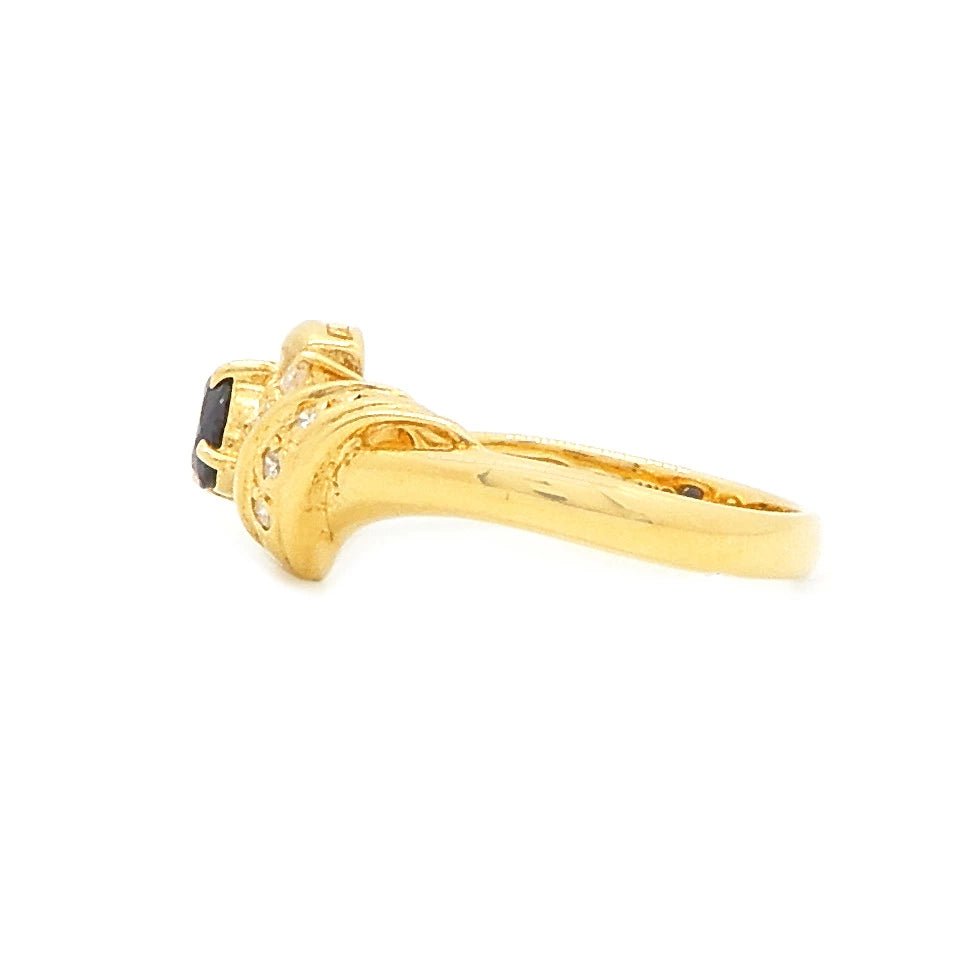18K Yellow Gold Sapphire 0.32ct Diamond 0.04ct Ring