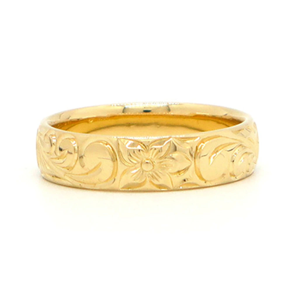 18K Yellow Gold Hawaiian Scroll Ring "Laule'a"