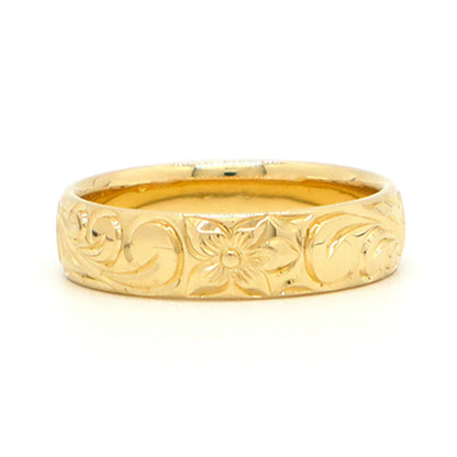 18K Yellow Gold Hawaiian Scroll Ring "Laule'a"