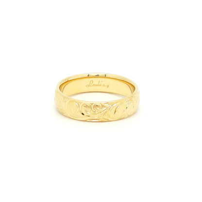 18K Yellow Gold Hawaiian Scroll Ring "Laule'a"