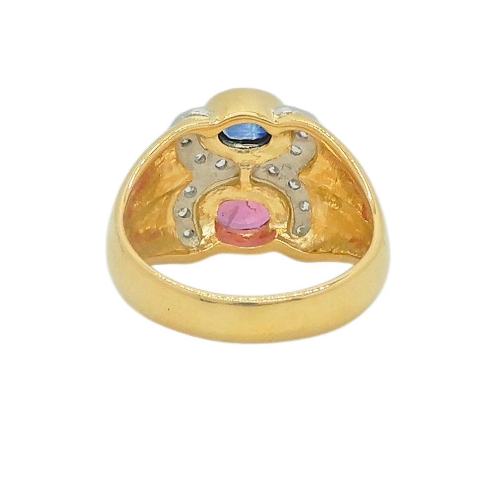 18K Yellow Gold & Platinum 900 Ruby 0.34ct Sapphire 0.36ct Diamond Ring