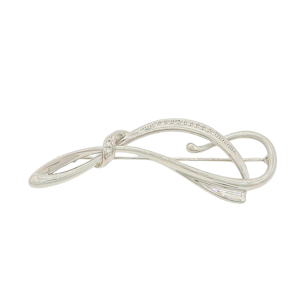 Platinum 900 Diamond 0.13ct Ribbon Brooch