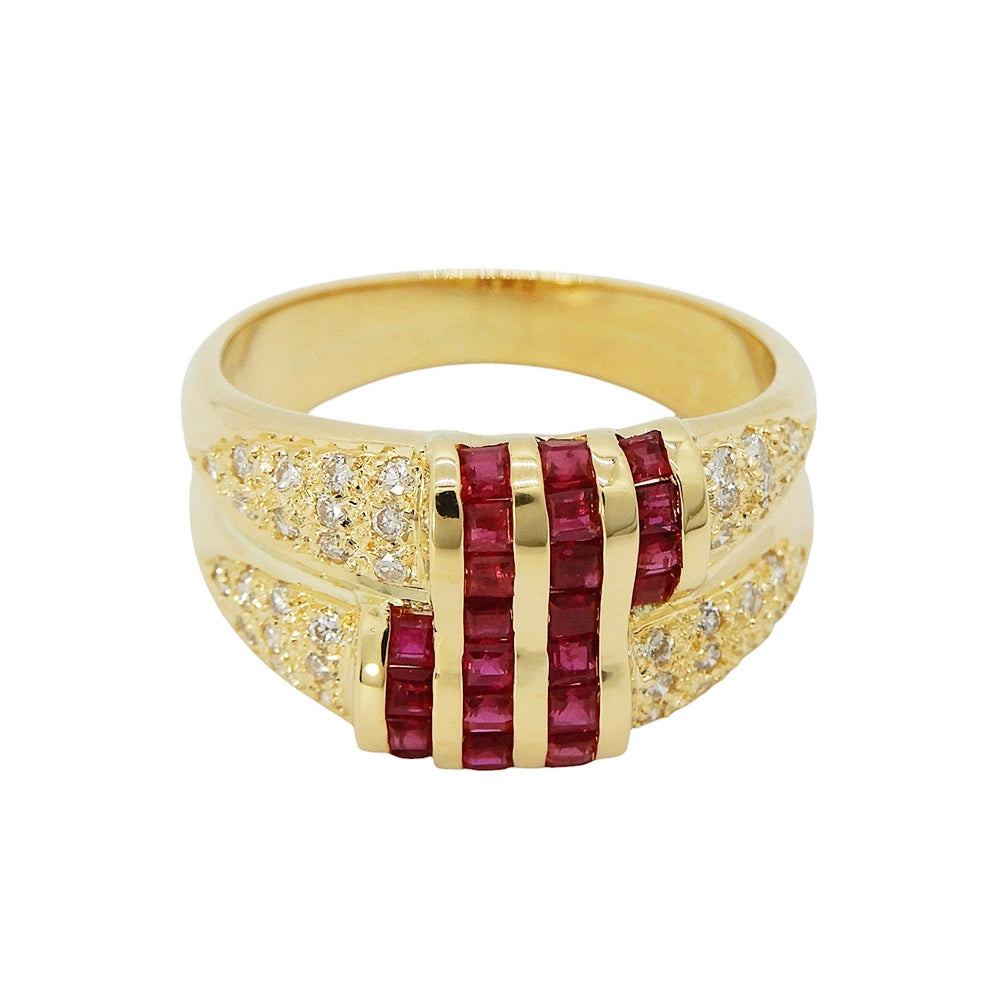 18K Yellow Gold Ruby 0.70ct Diamond 0.27ct Pave Ring