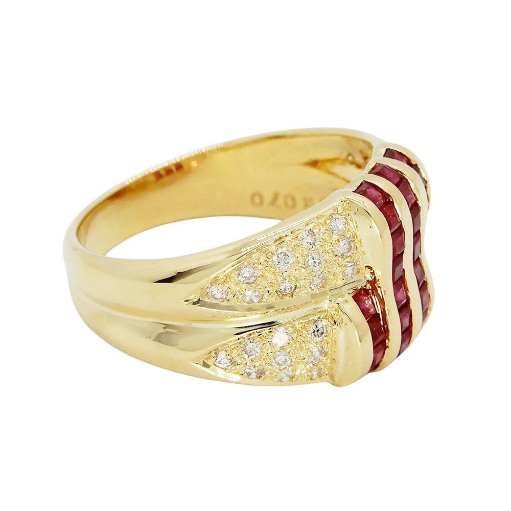18K Yellow Gold Ruby 0.70ct Diamond 0.27ct Pave Ring