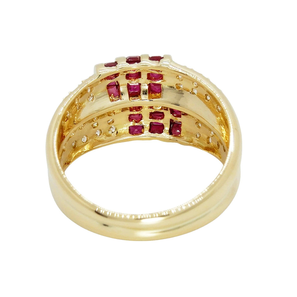 18K Yellow Gold Ruby 0.70ct Diamond 0.27ct Pave Ring