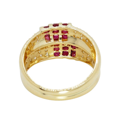 18K Yellow Gold Ruby 0.70ct Diamond 0.27ct Pave Ring