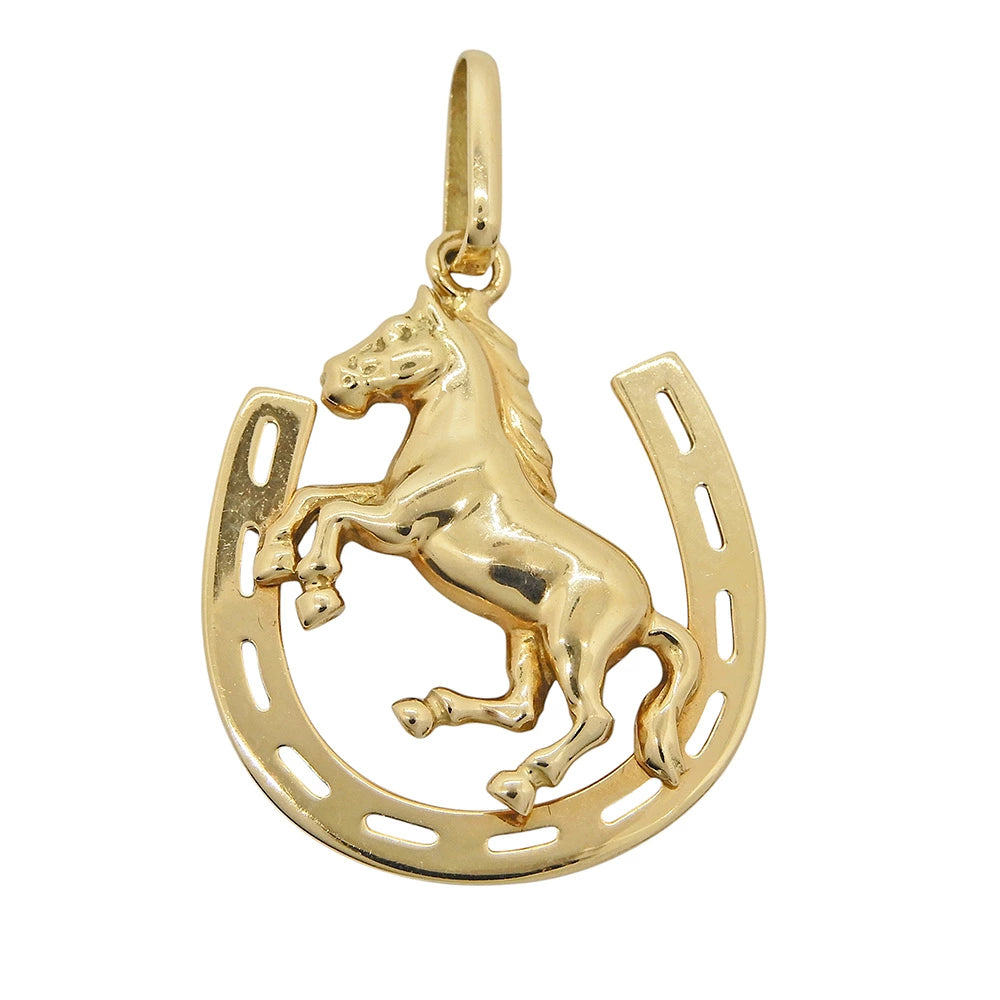 18K Yellow Gold Horse & Horseshoe Pendant