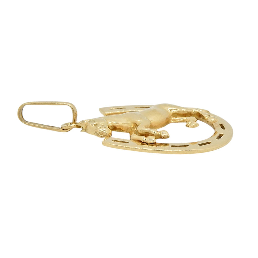 18K Yellow Gold Horse & Horseshoe Pendant