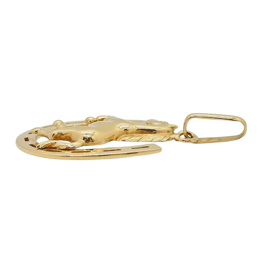 18K Yellow Gold Horse & Horseshoe Pendant