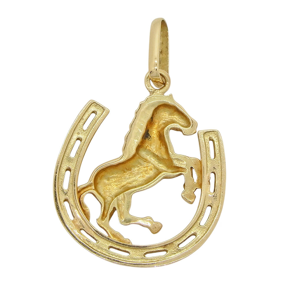 18K Yellow Gold Horse & Horseshoe Pendant