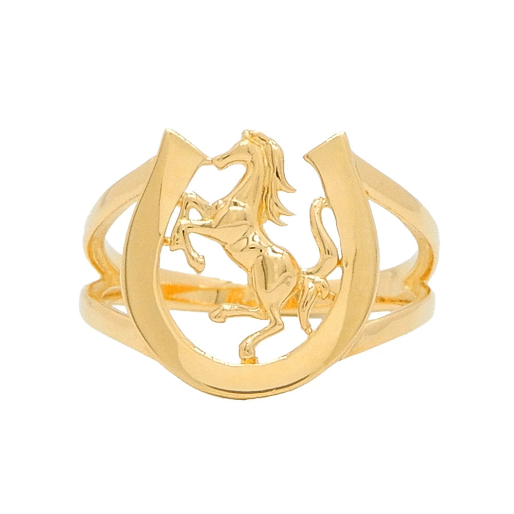 18K Yellow Gold Horse & Horseshoe Ring