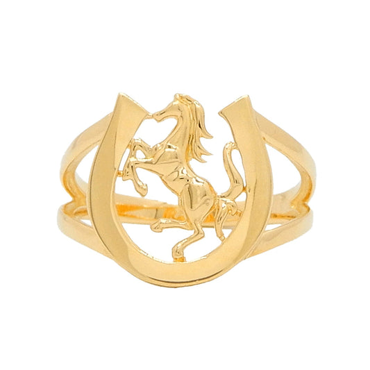 18K Yellow Gold Horse & Horseshoe Ring