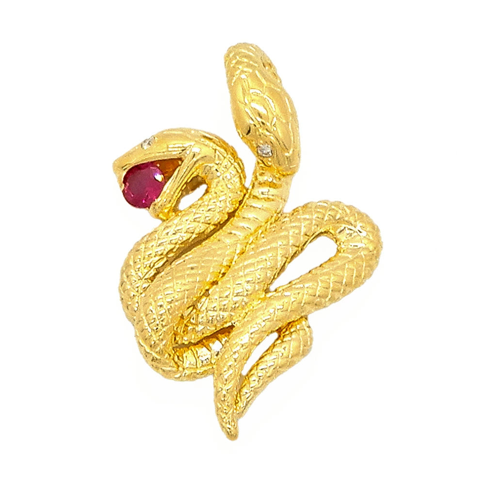 18K Yellow Gold Ruby Snake Pendant