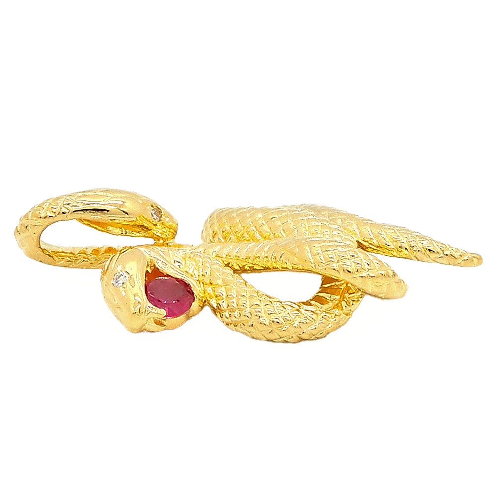 18K Yellow Gold Ruby Snake Pendant
