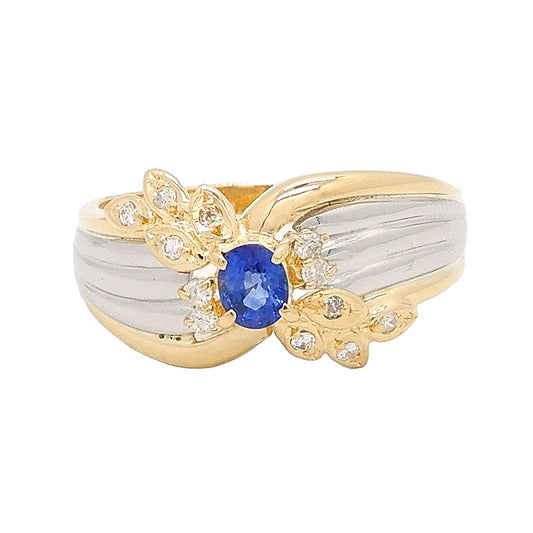 18K Yellow Gold & Platinum 900 Sapphire 0.25ct Diamond 0.08ct Butterfly Ring