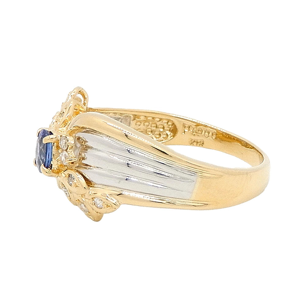 18K Yellow Gold & Platinum 900 Sapphire 0.25ct Diamond 0.08ct Butterfly Ring