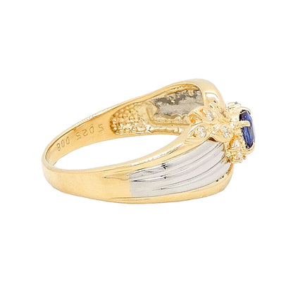 18K Yellow Gold & Platinum 900 Sapphire 0.25ct Diamond 0.08ct Butterfly Ring