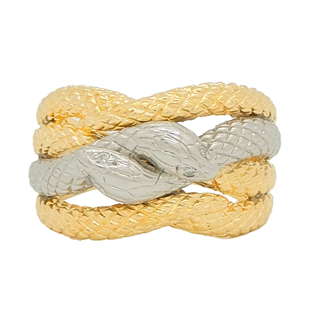 18K Yellow Gold & Platinum 900 Diamond Snake Ring - Side view