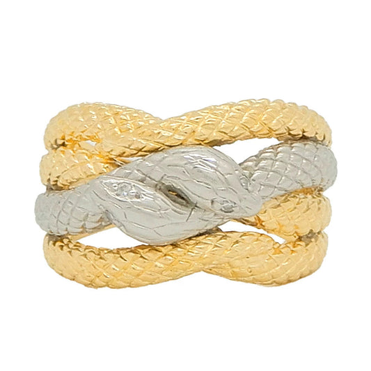 18K Yellow Gold & Platinum 900 Diamond Snake Ring - Side view