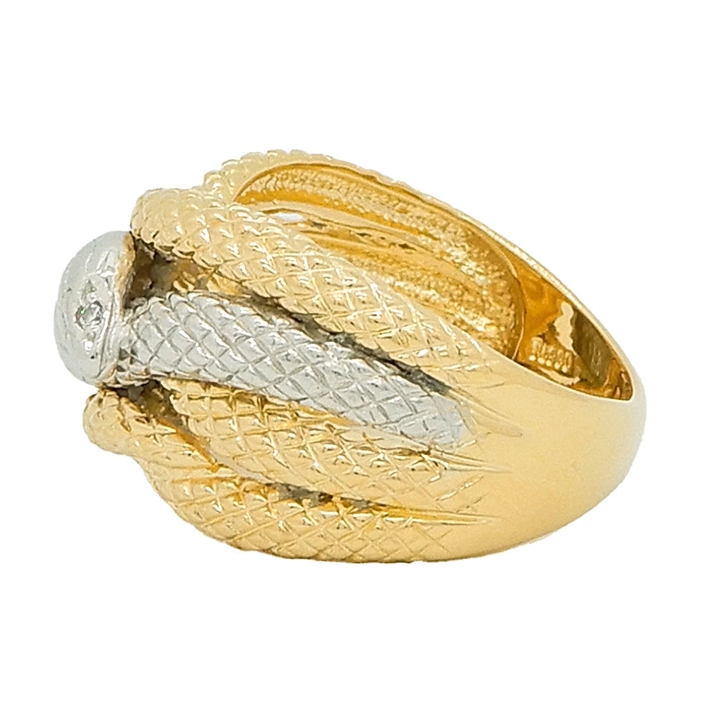 18K Yellow Gold & Platinum 900 Diamond Snake Ring - Hallmark Pt900 K18