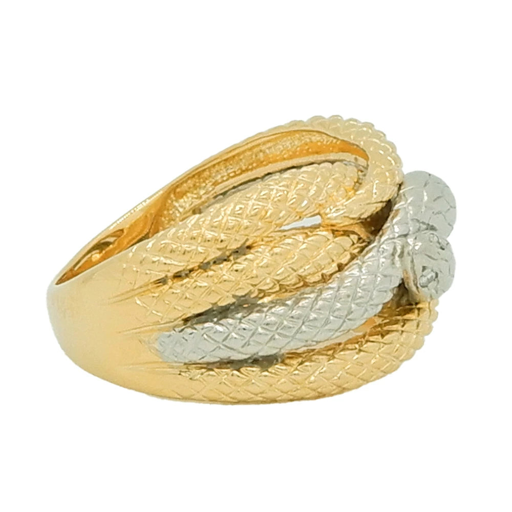 18K Yellow Gold & Platinum 900 Diamond Snake Ring - Hallmark 0.01ct