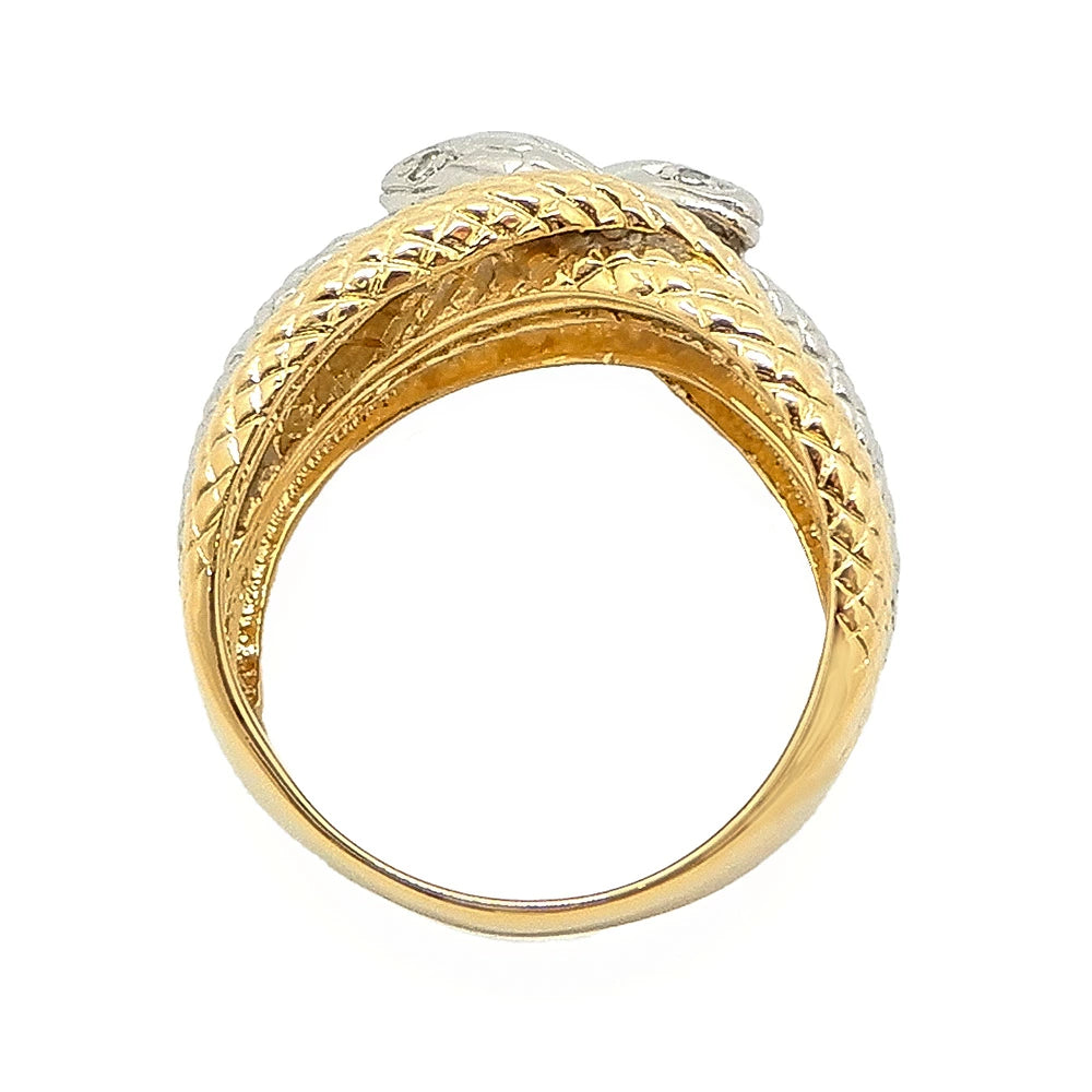 18K Yellow Gold & Platinum 900 Diamond Snake Ring - Size gauge view