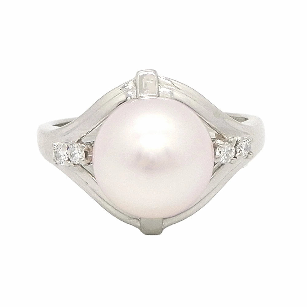 Platinum 900 Pearl 9.7mm Diamond Ring