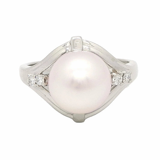 Platinum 900 Pearl 9.7mm Diamond Ring