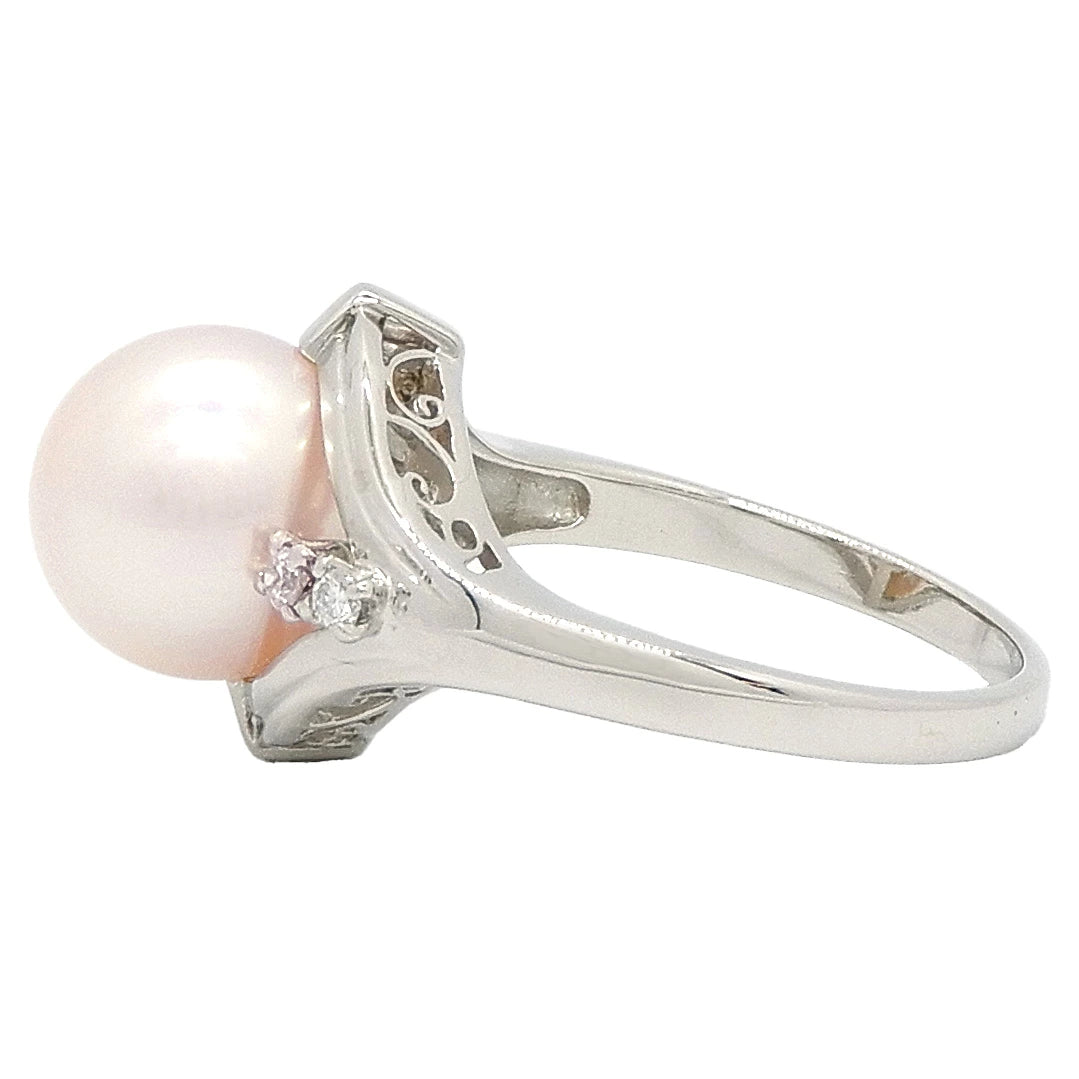 Platinum 900 Pearl 9.7mm Diamond Ring