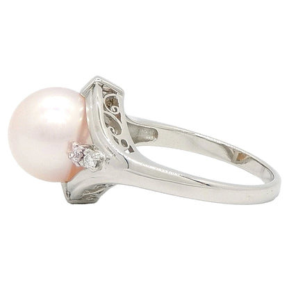 Platinum 900 Pearl 9.7mm Diamond Ring