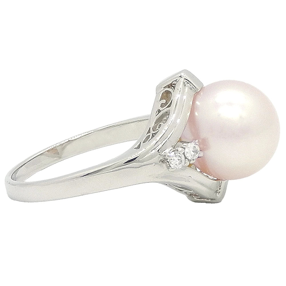 Platinum 900 Pearl 9.7mm Diamond Ring