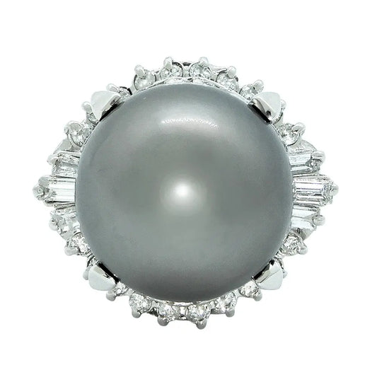 Platinum 1000 Black-Lip Pearl 11.0mm Diamond 0.50ct Ring