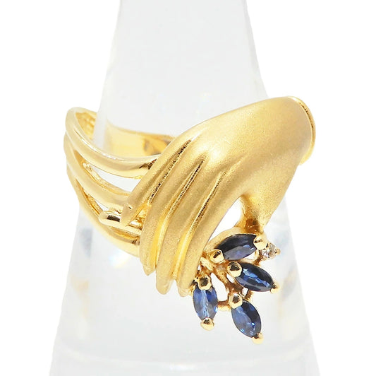 18K Yellow Gold Sapphire Cluster Hand Motif Ring
