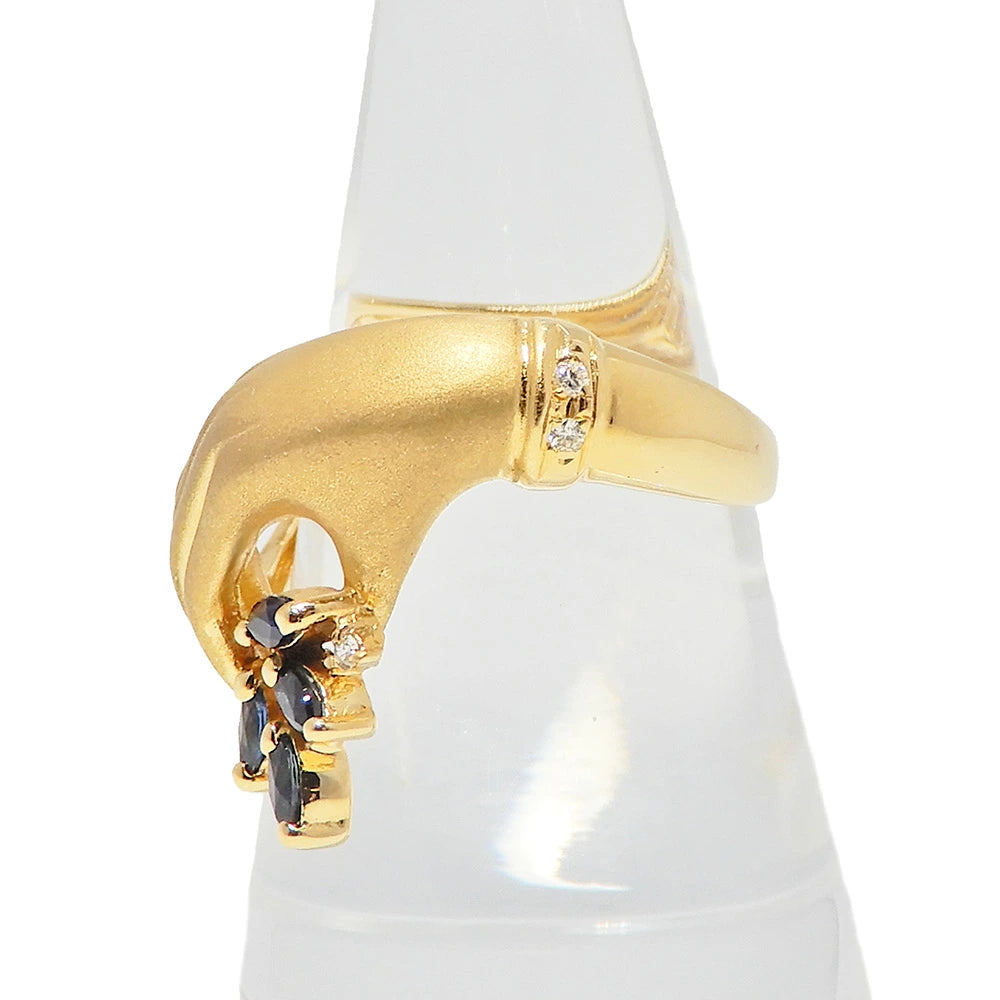 18K Yellow Gold Sapphire Cluster Hand Motif Ring