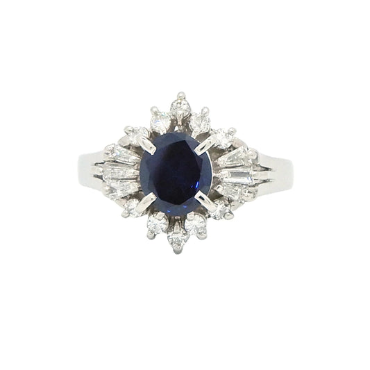 Platinum 900 Sapphire 1.09ct Diamond 0.36ct Ballerina Ring