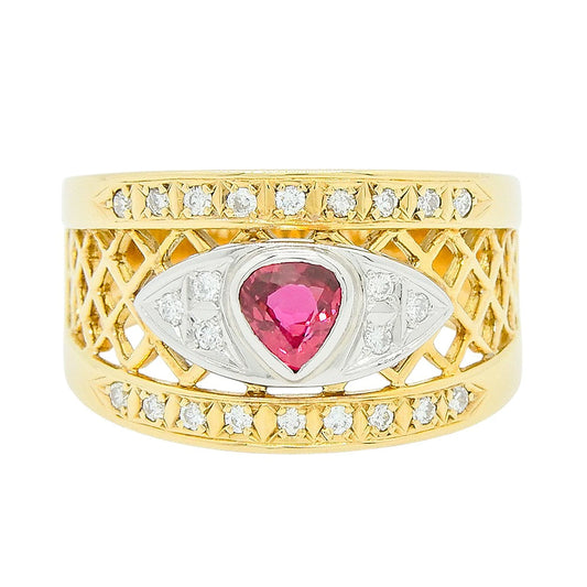 18K Yellow Gold Ruby 0.38ct Diamond 0.17ct Lattice Ring