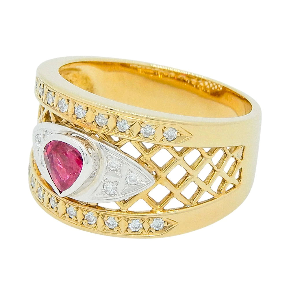 18K Yellow Gold Ruby 0.38ct Diamond 0.17ct Lattice Ring