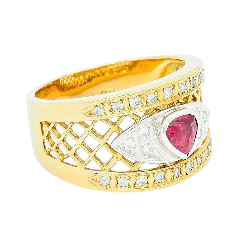 18K Yellow Gold Ruby 0.38ct Diamond 0.17ct Lattice Ring
