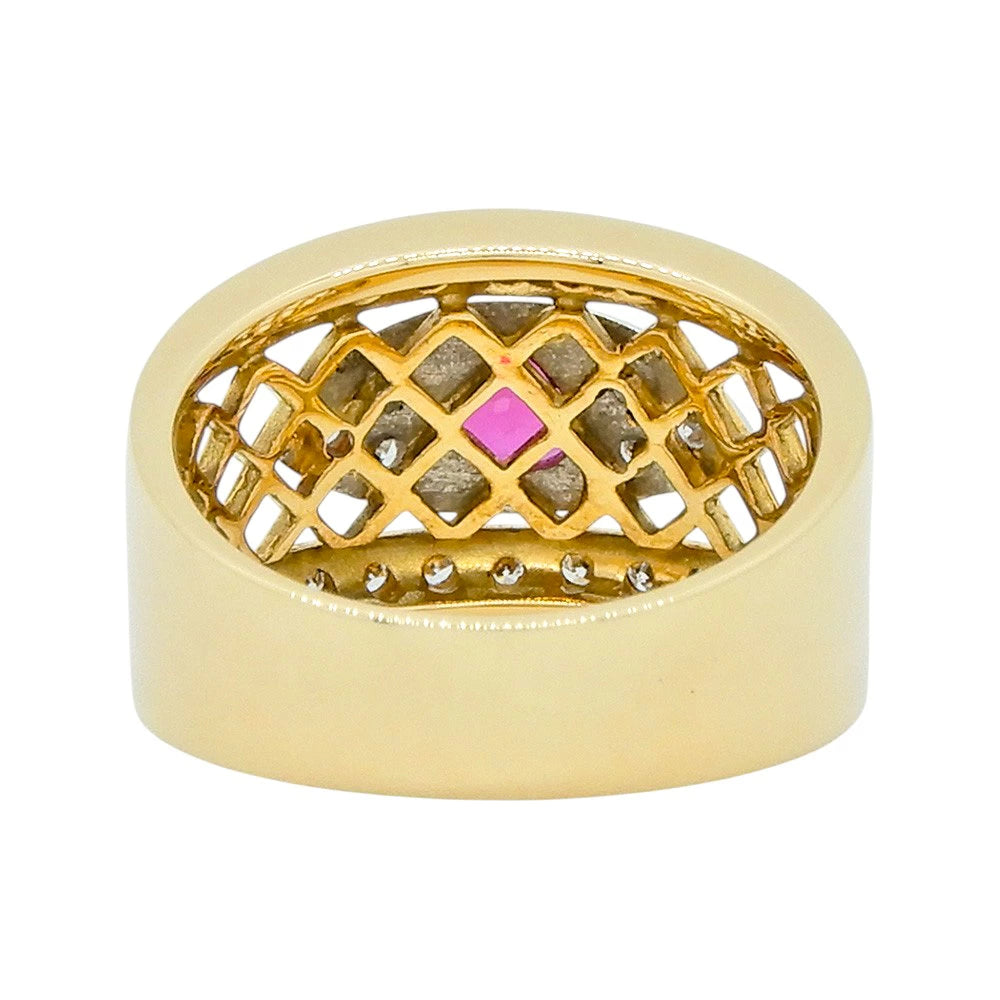 18K Yellow Gold Ruby 0.38ct Diamond 0.17ct Lattice Ring