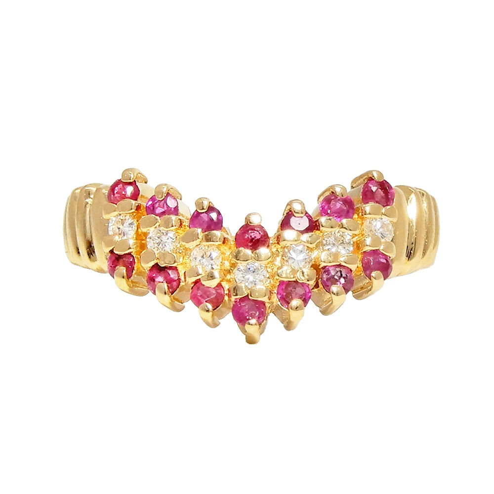 18K Yellow Gold Ruby 0.42ct Diamond 0.14ct Chevron Ring