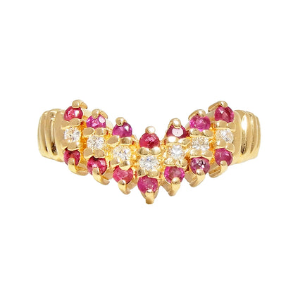 18K Yellow Gold Ruby 0.42ct Diamond 0.14ct Chevron Ring