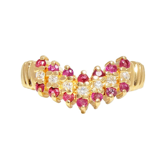 18K Yellow Gold Ruby 0.42ct Diamond 0.14ct Chevron Ring