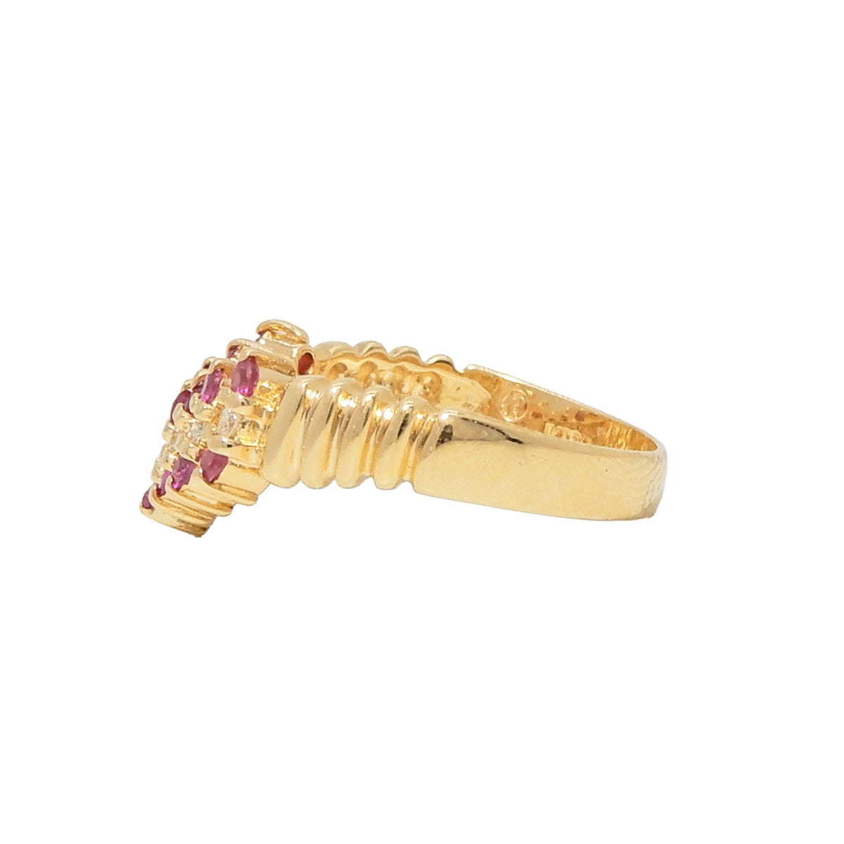 18K Yellow Gold Ruby 0.42ct Diamond 0.14ct Chevron Ring
