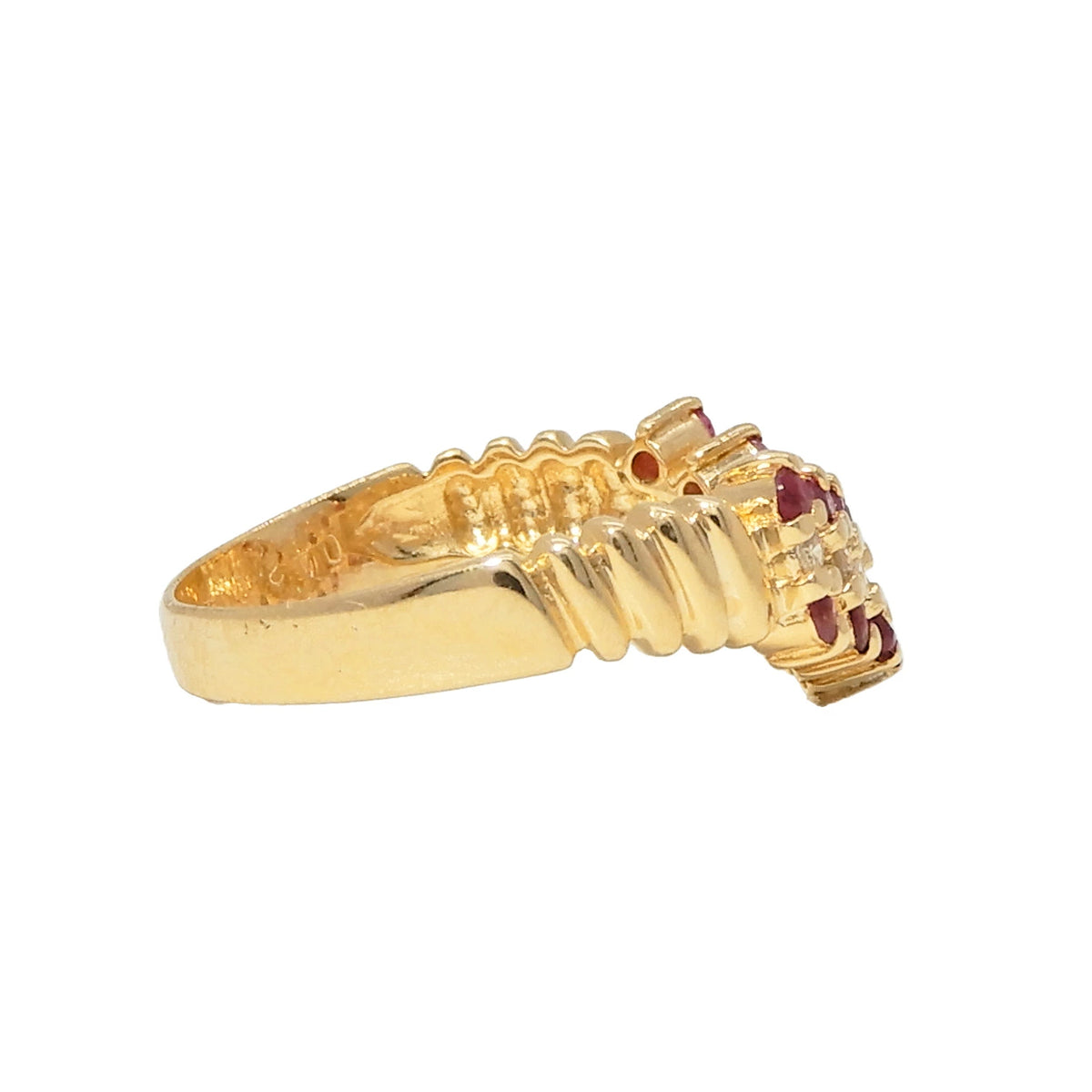 18K Yellow Gold Ruby 0.42ct Diamond 0.14ct Chevron Ring