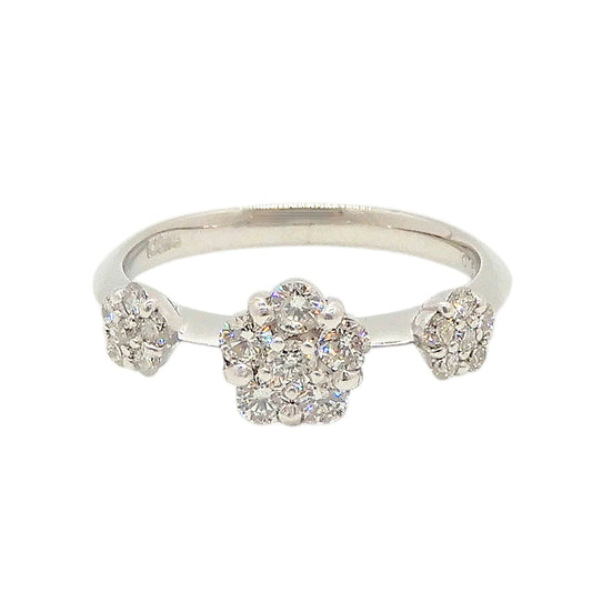 18K White Gold Diamond 0.50ct Three-Flower Cluster Ring