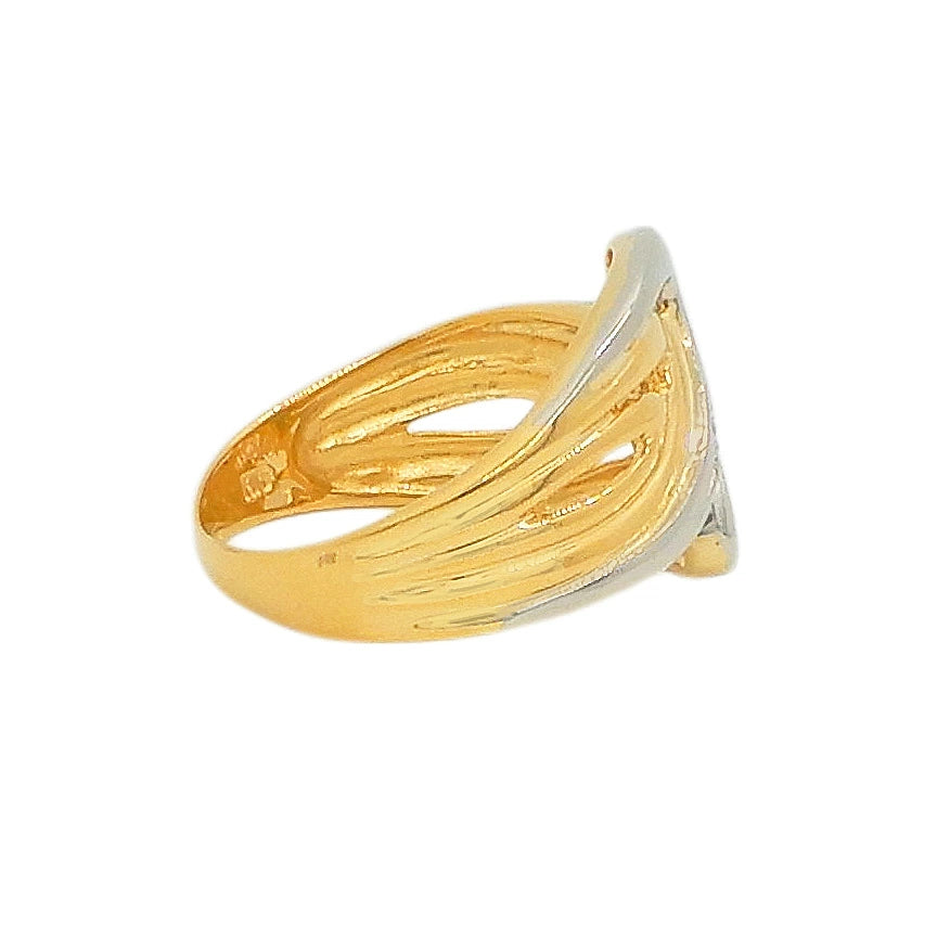 18K Yellow Gold & Platinum 900 Diamond 0.03ct Swirl Ring