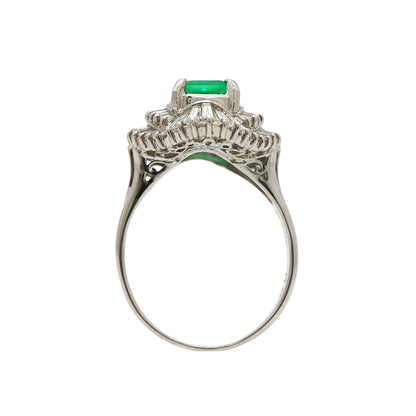 Platinum 900 Emerald 1.23ct Diamond 1.06ct Ballerina Ring
