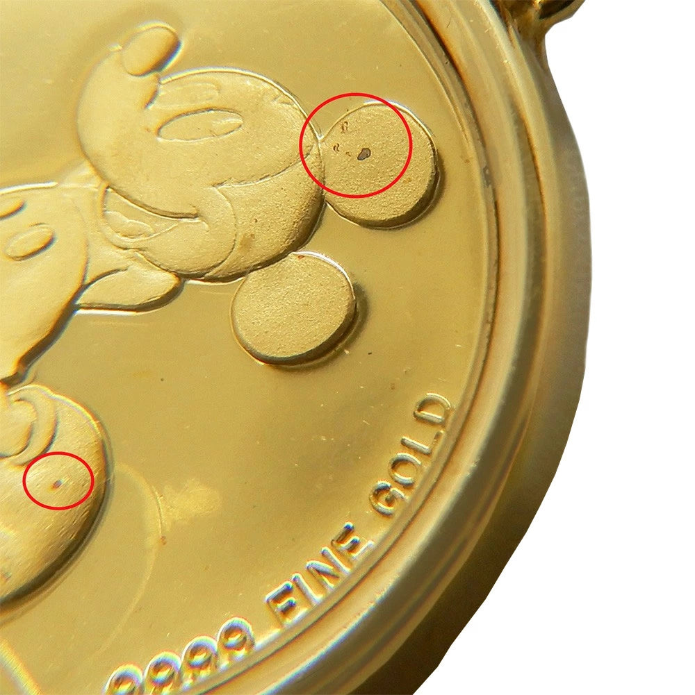 24K Gold Mickey Mouse 1/25oz Fine Gold Coin Pendant with 18K Yellow Gold Diamond Bail