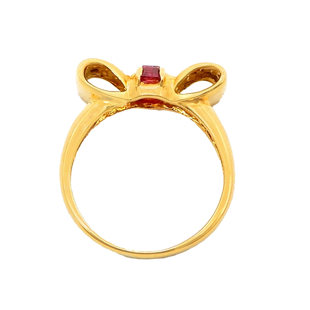 18K Yellow Gold Ruby 0.24ct Diamond 0.16ct Ribbon Bow Ring