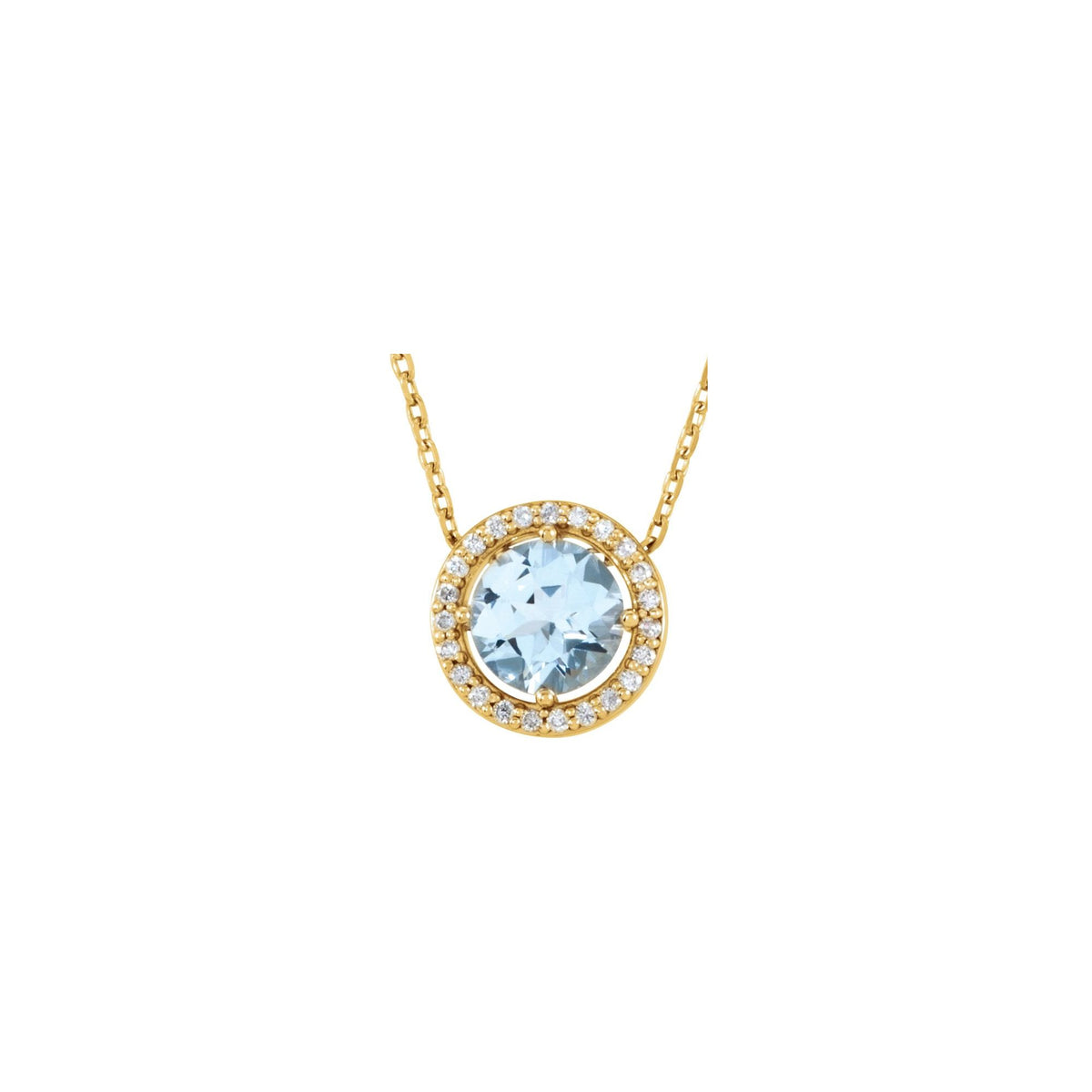 Natural Aquamarine & .06 CTW Natural Diamond Semi-Set Halo-Style 16" Necklace
